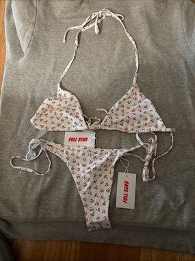 Full Send White Cherry Print Triangle Bikini size L